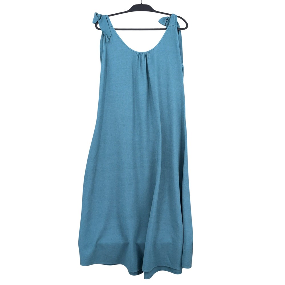 Nordstrom Tie-Shoulder Trapeze Dress Womens Medium Viscose‎ Linen Teal Blue